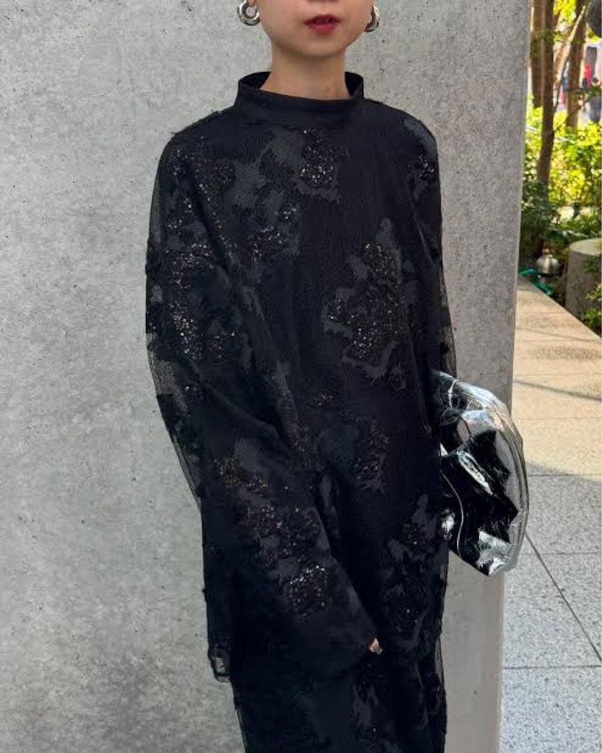 2601091 Ameri UND MOYA SPANGLE TOP ブラック