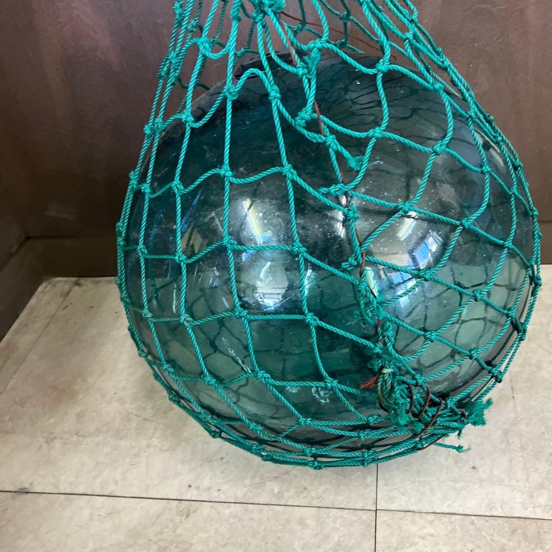 A-3 【大型】ガラス製 浮き玉 浮き球 漁具 網付き レトロ アンティーク