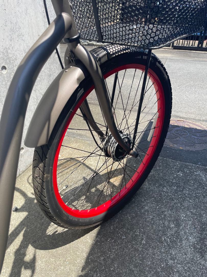 【引取り限定】ビーチクルーザー レインボーTypeX 26インチグレー×赤　藤沢