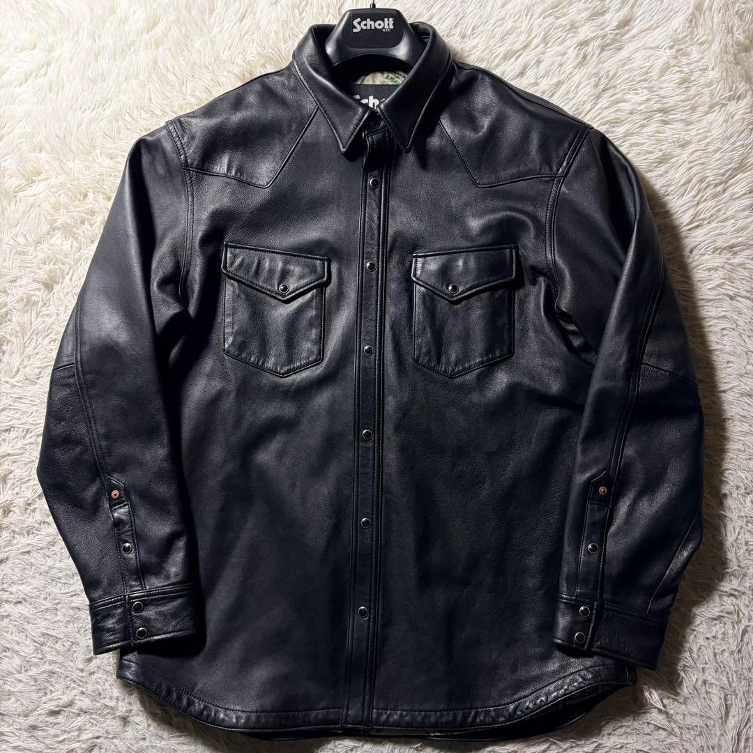 A*]様 美品■schott ウエスタンシャツ　110周年　羊革　ブラック　2X