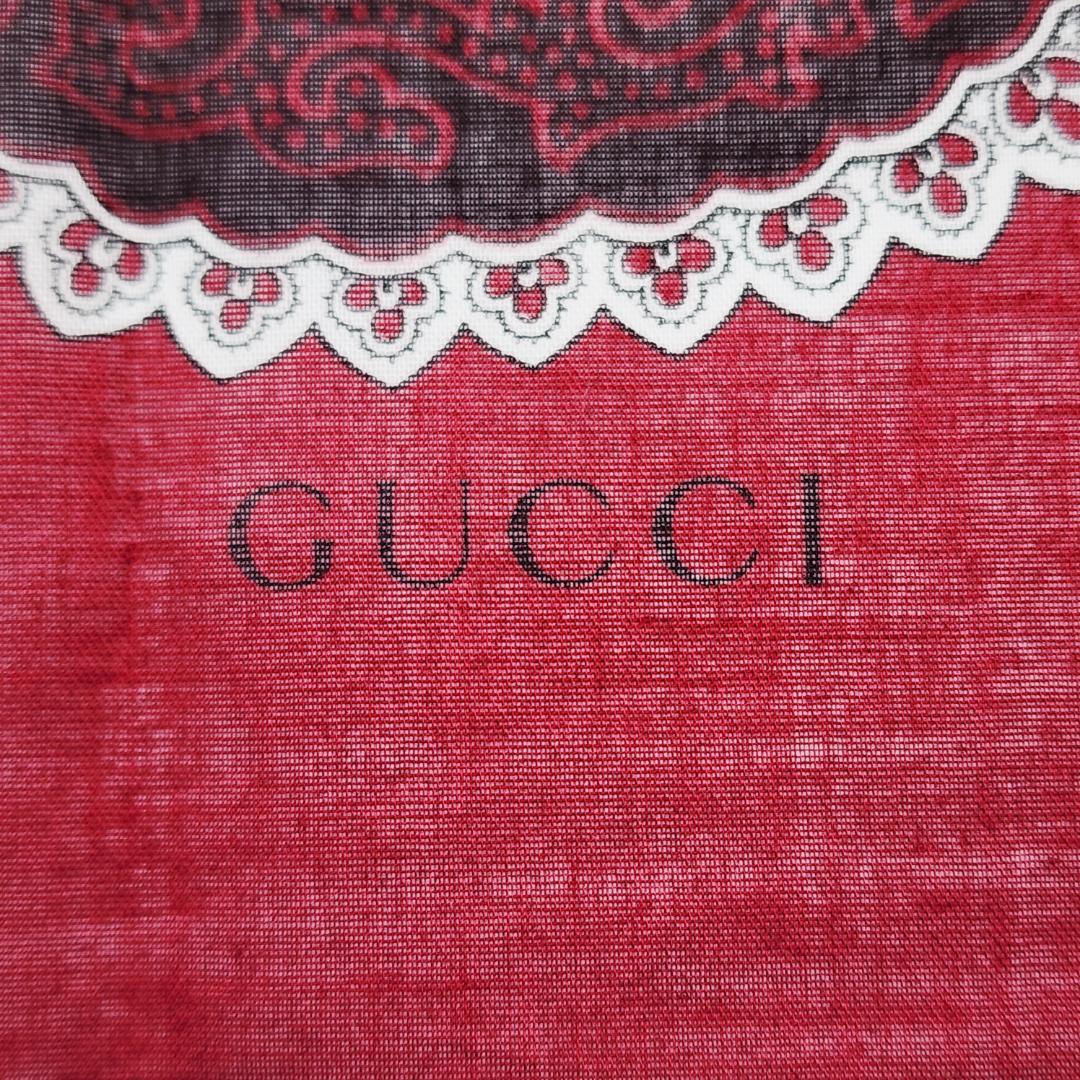 極美品 GUCCI グッチ バンダナ ハンカチ ペイズリー柄 コットン レッド.