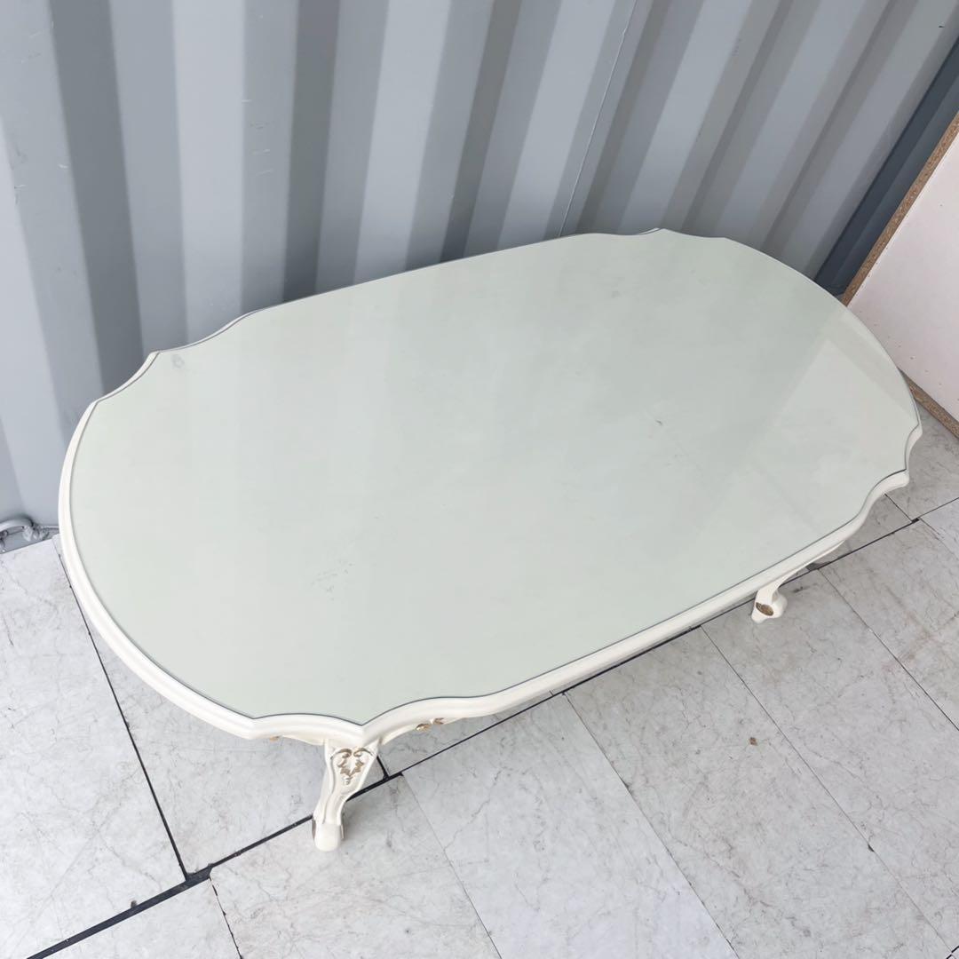 取付無料！姫系猫脚アンティーク ロココ調マホガニー材ガラス円形センターテーブル✨