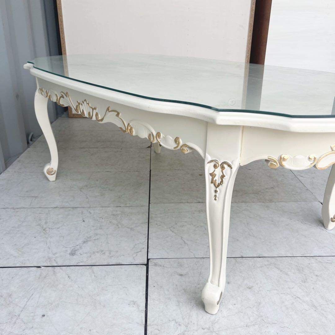 取付無料！姫系猫脚アンティーク ロココ調マホガニー材ガラス円形センターテーブル✨