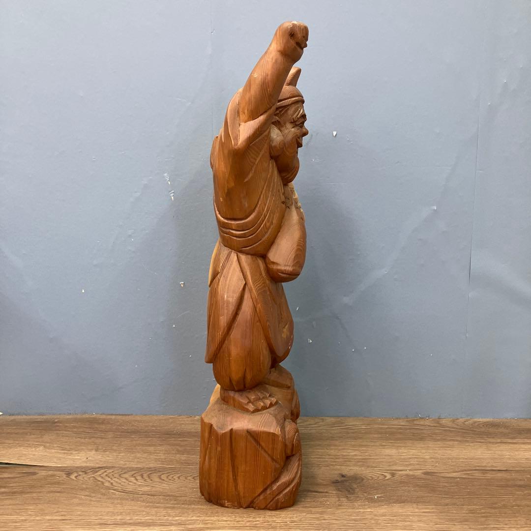 4F 木彫り 恵比寿様 置物 縁起物 七福神 彫刻 大漁追福 商売繁盛 オブジェ