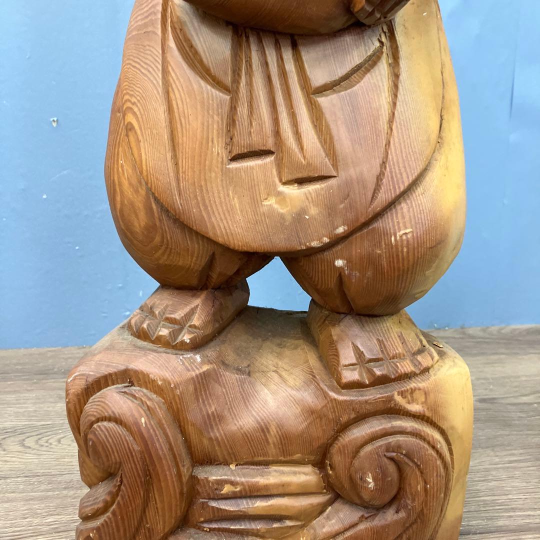 4F 木彫り 恵比寿様 置物 縁起物 七福神 彫刻 大漁追福 商売繁盛 オブジェ