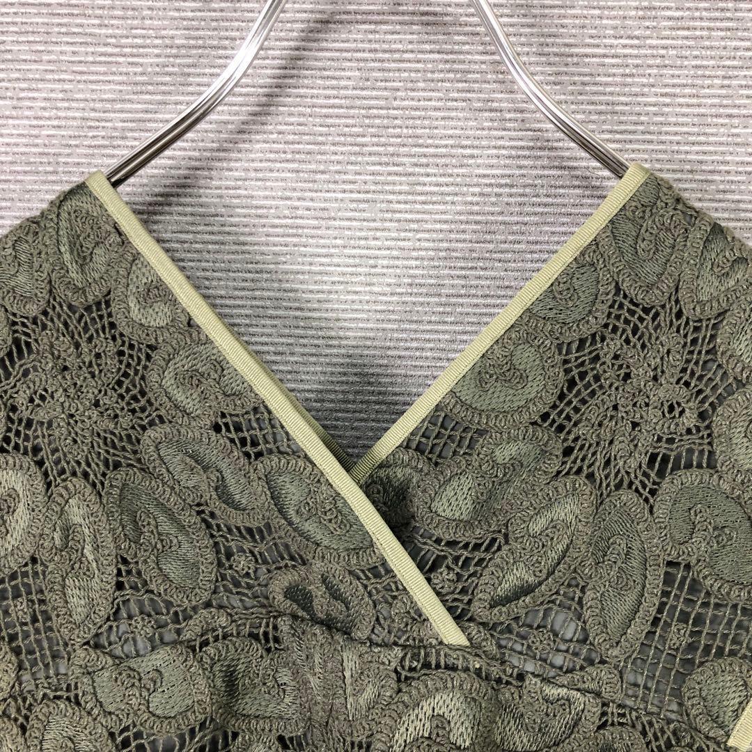 Ballsey エンブロイダリーコンビ ボリュームワンピース カーキ