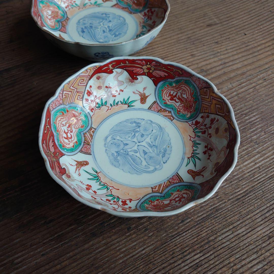 【ご成約】古伊万里 色絵金彩 花鳥図 花縁 5寸なます皿と骨董の器 おまとめ