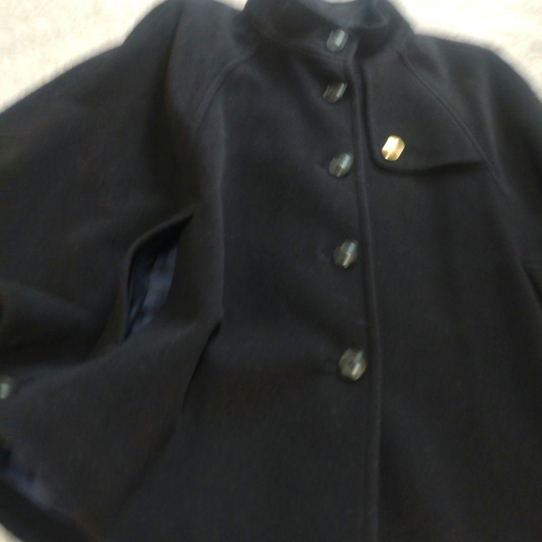 クミキョク ネイビー ケープコート サイドポケット風付き 38 極美品