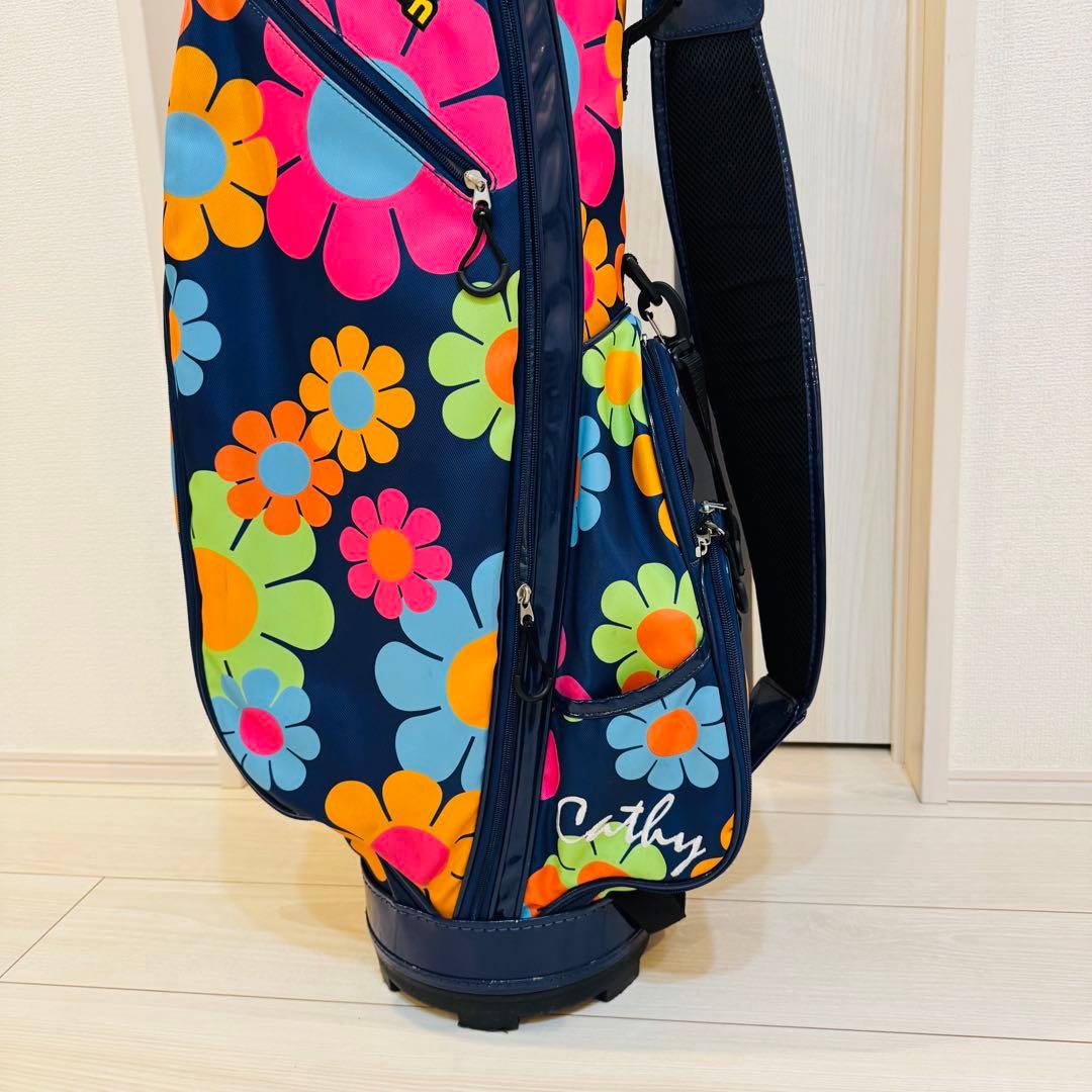 美品 ラウドマウス キャディバッグ 花柄 ゴルフバッグ ネイビー
