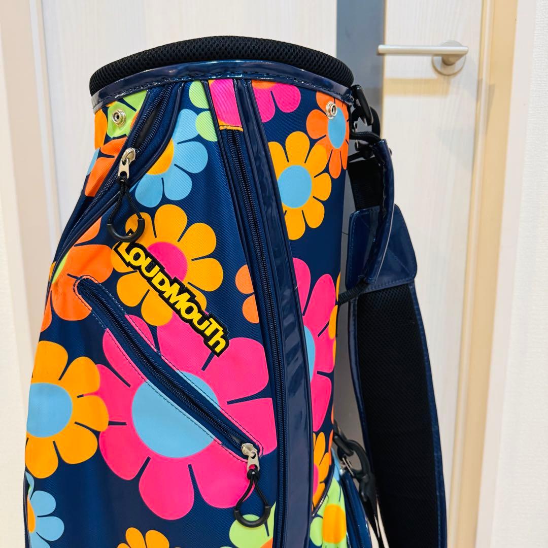 美品 ラウドマウス キャディバッグ 花柄 ゴルフバッグ ネイビー