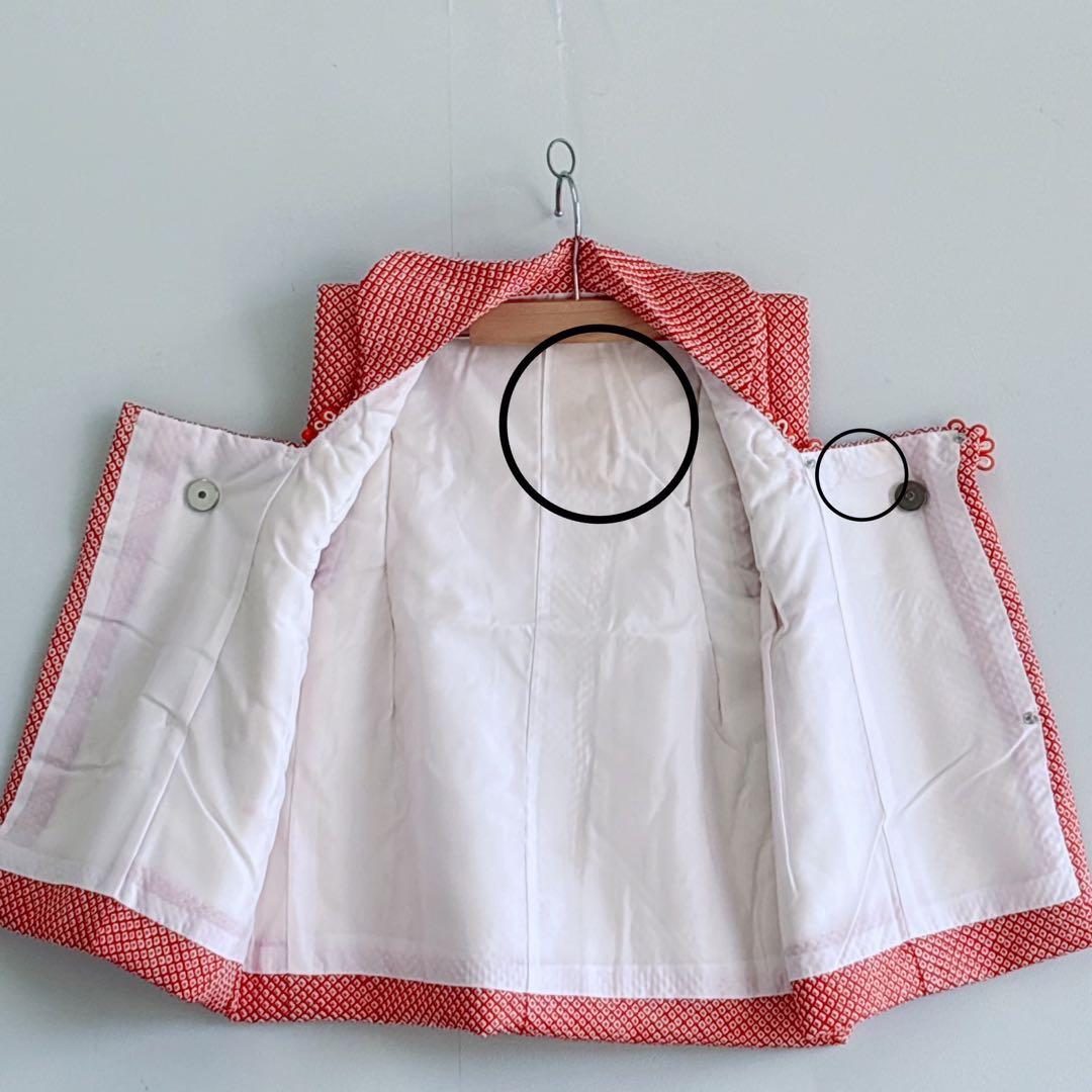 フルセット　七五三３歳女の子　きもの　しぼり被布　赤金刺繍　産着リメイク7046