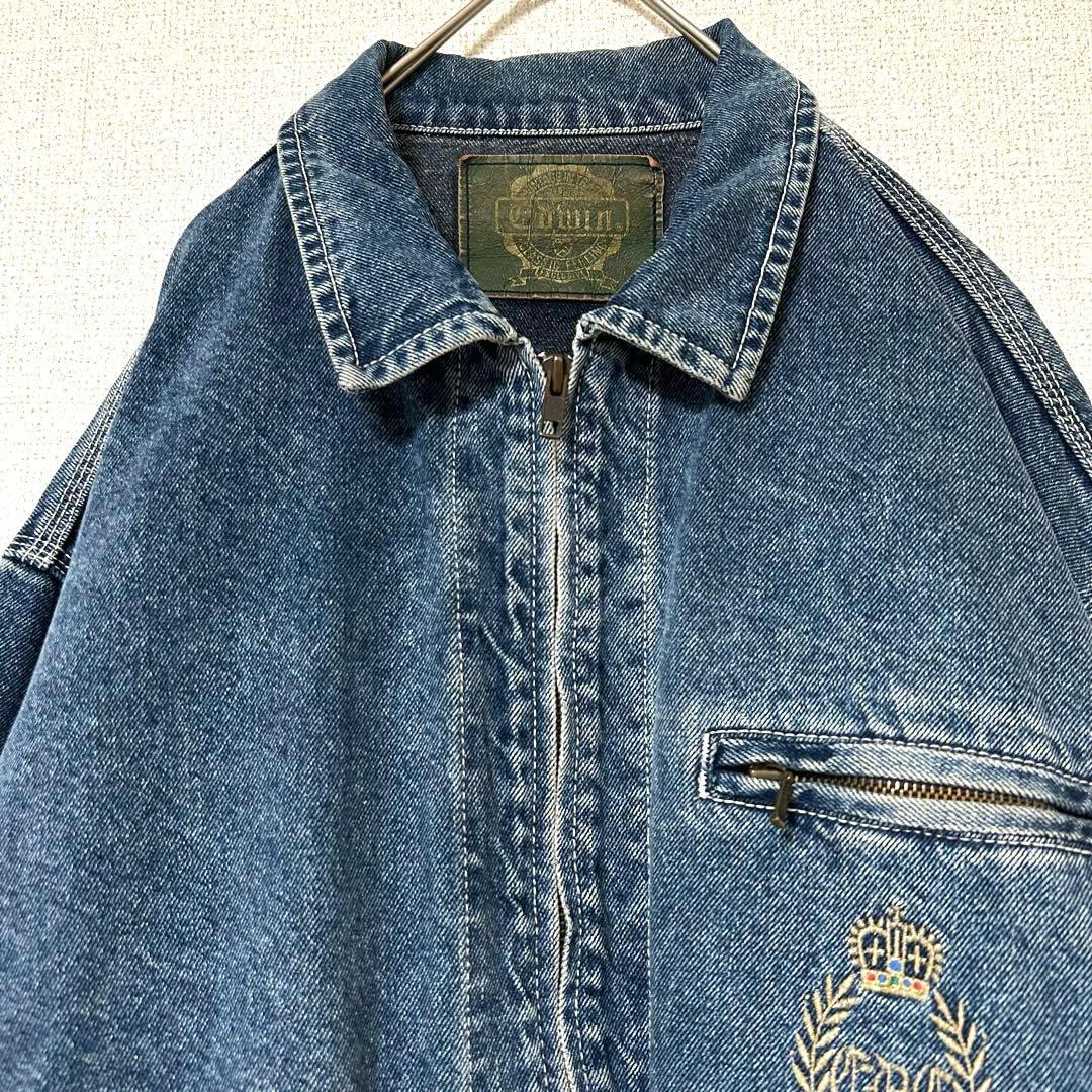 ヴィンテージ エドウィン EDWIN デニムジャケット クラウン刺繍 ジップ M