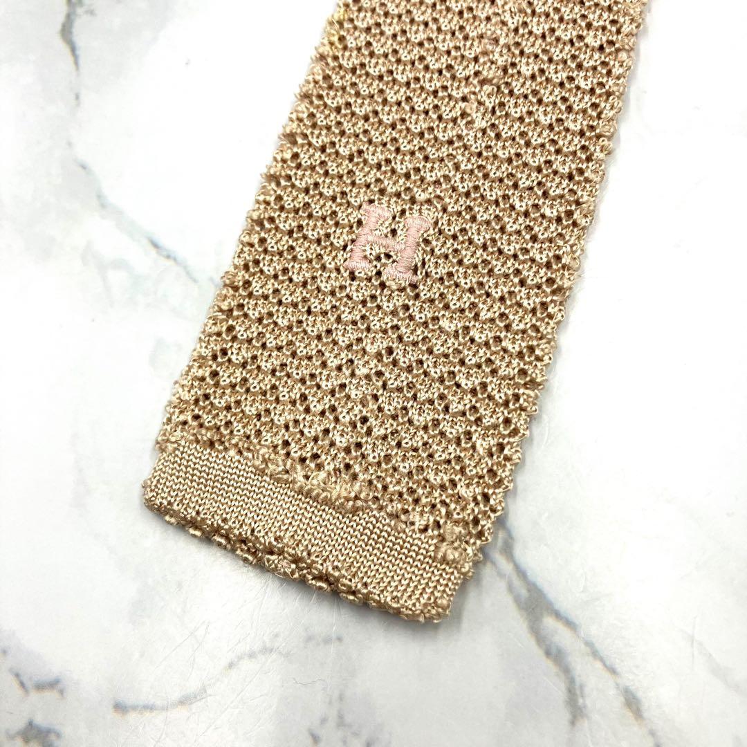 ◆美品◆HERMES ネクタイ ベージュ 編み柄 高級感 ロゴ入り