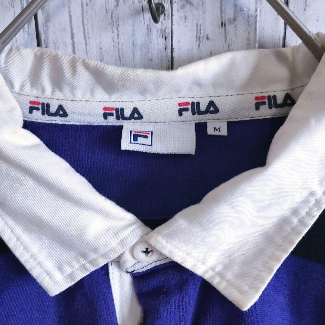 【フィラ】 ラガーシャツ ビッグサイズ 太ボーダー 太アーム 厚手 紫 黒