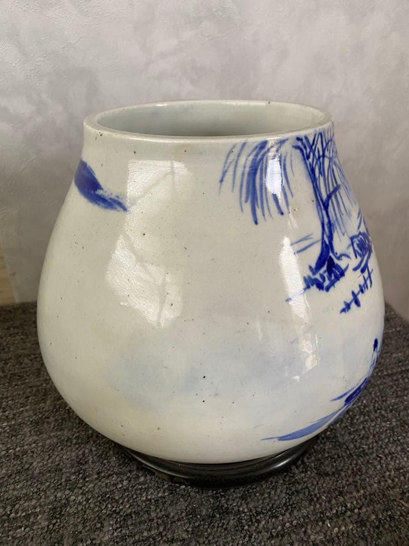 水指　手描き　染付　茶道具　壺　花瓶　置物　骨董