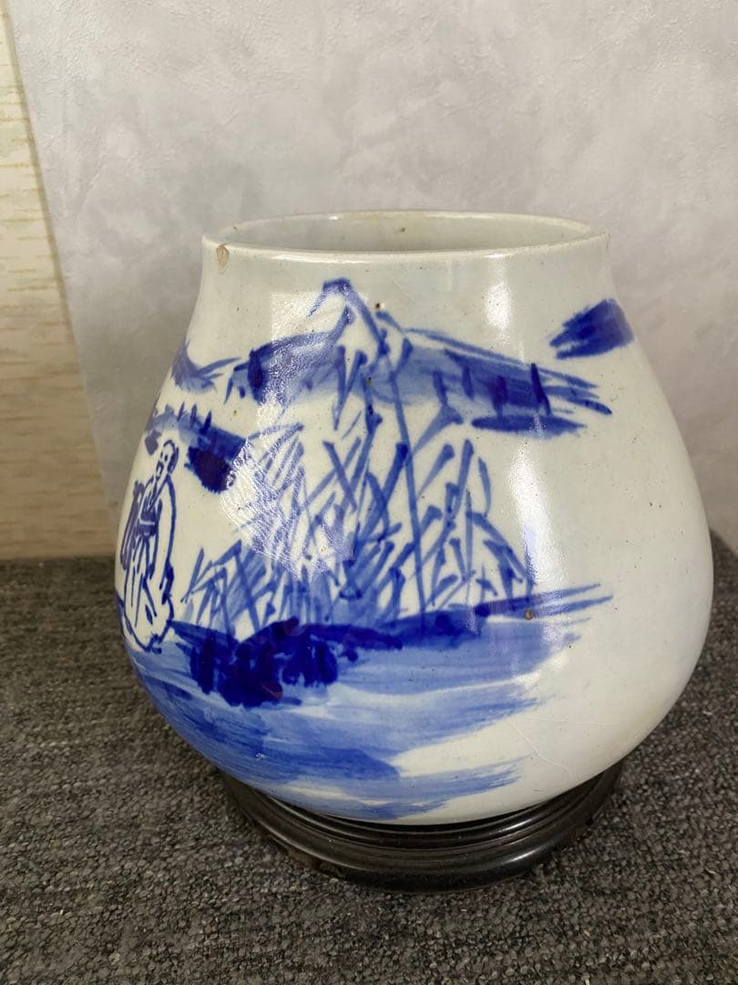 水指　手描き　染付　茶道具　壺　花瓶　置物　骨董