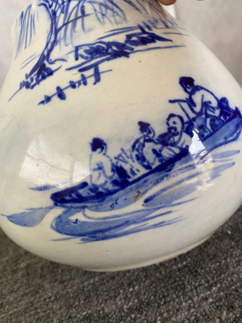 水指　手描き　染付　茶道具　壺　花瓶　置物　骨董