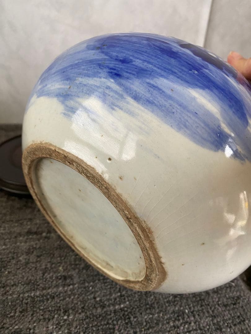 水指　手描き　染付　茶道具　壺　花瓶　置物　骨董