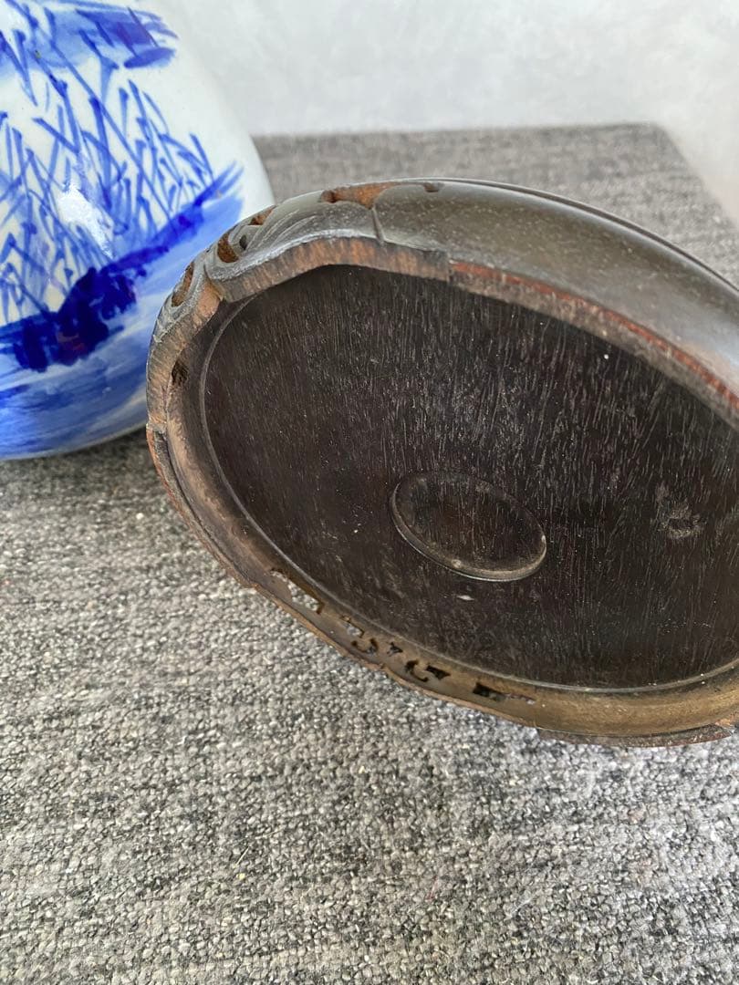 水指　手描き　染付　茶道具　壺　花瓶　置物　骨董