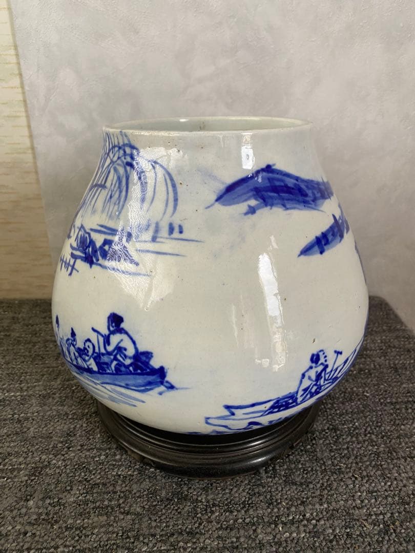 水指　手描き　染付　茶道具　壺　花瓶　置物　骨董