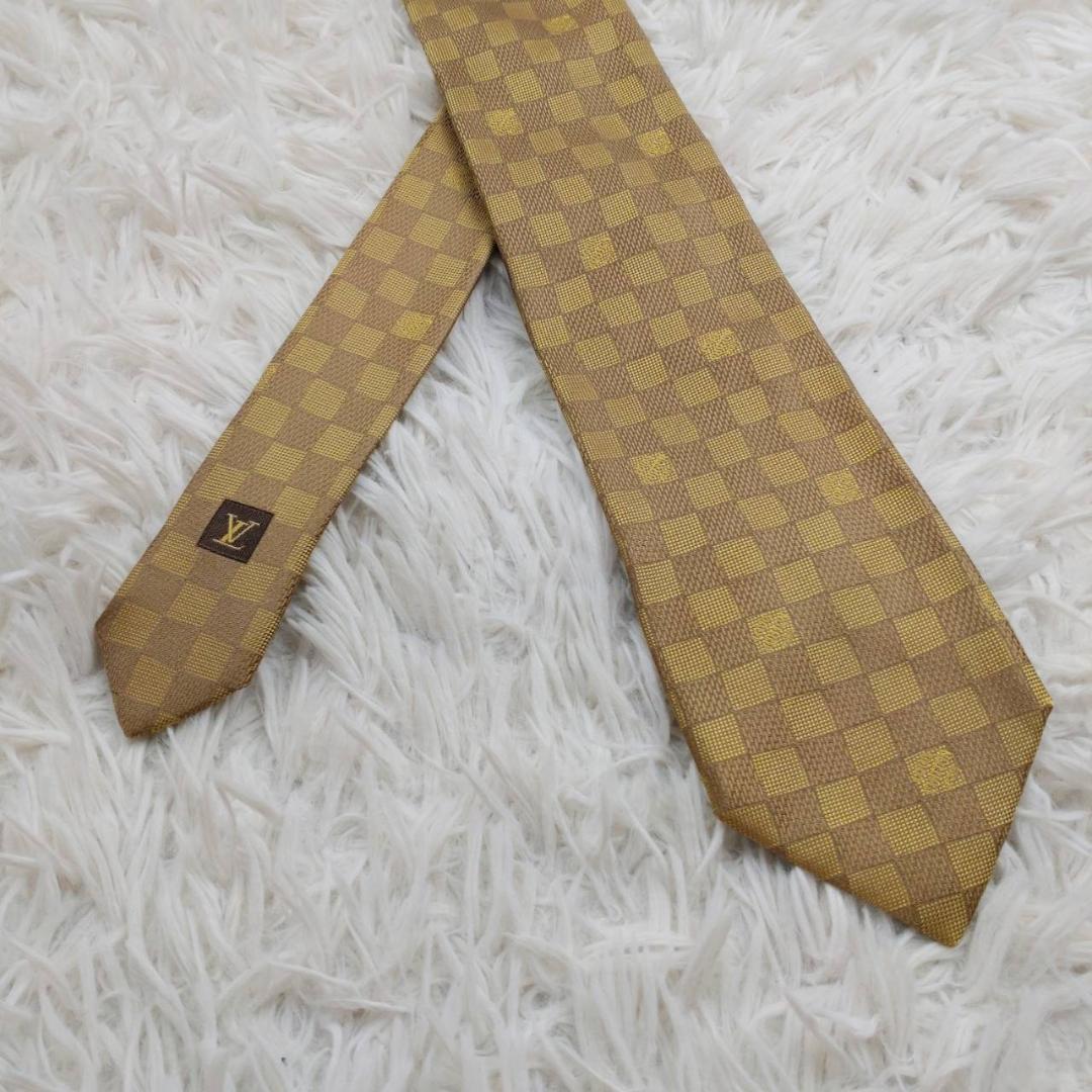 ルイヴィトン 高級シルクネクタイ ダミエ柄 ゴールドベージュ