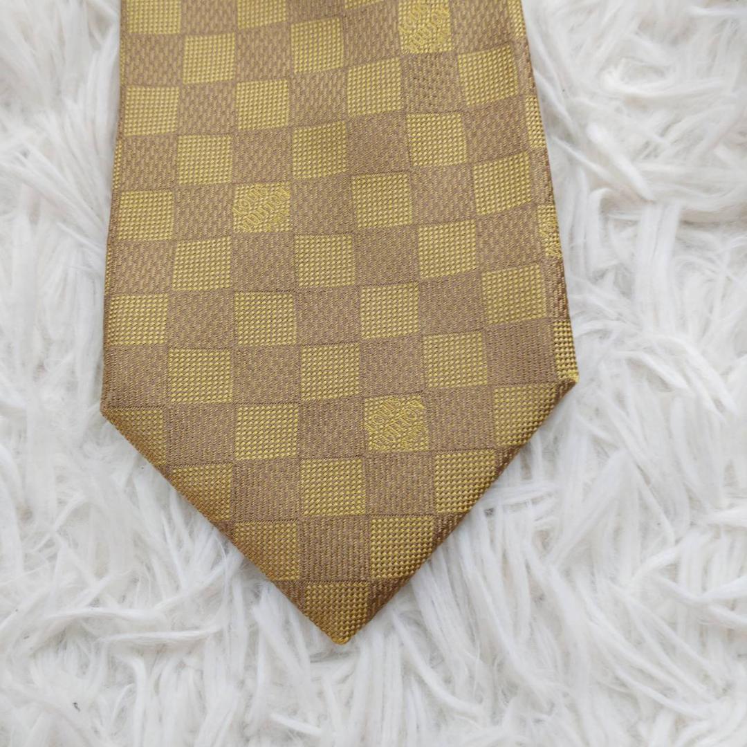 ルイヴィトン 高級シルクネクタイ ダミエ柄 ゴールドベージュ