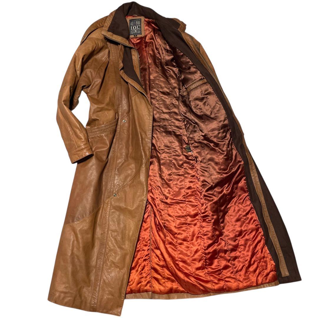 特殊デザイン【vintage】本革 マキシ丈リアルレザーロングコート ブラウンL