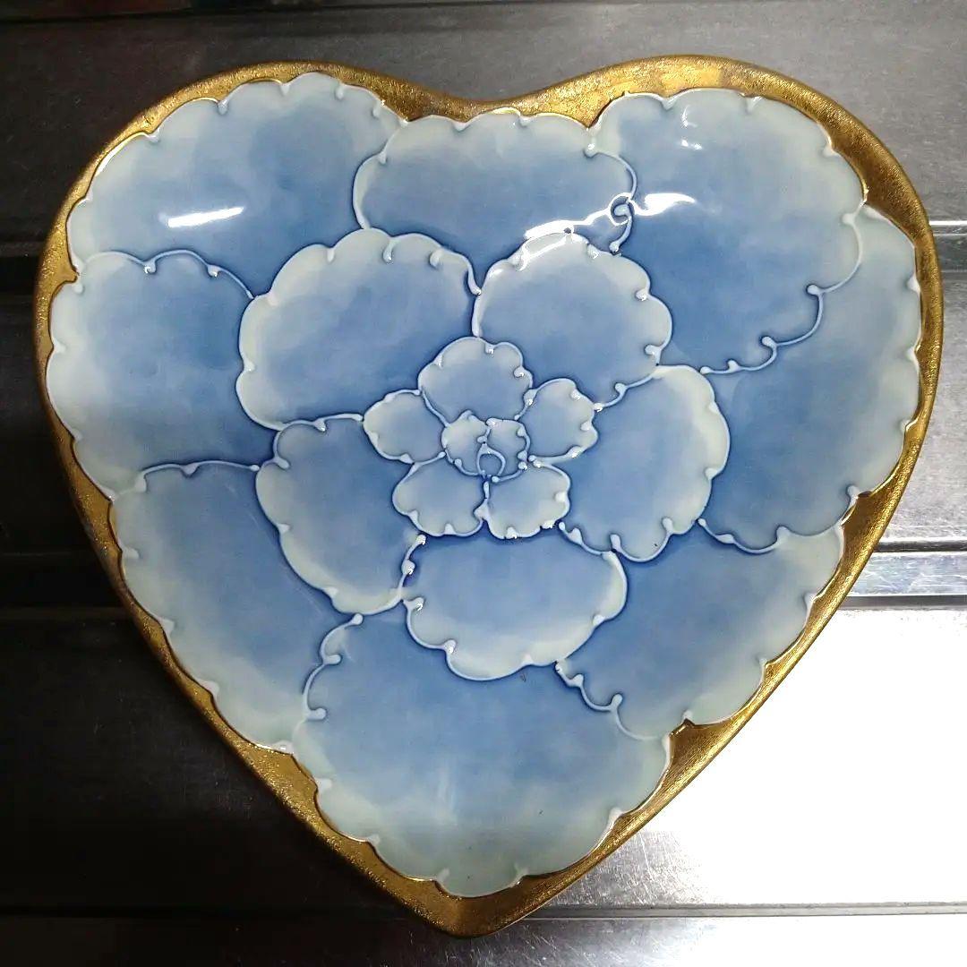 【貴重】　有田焼　文山窯　プラチナ ゴールド牡丹柄　ハート型中皿2枚