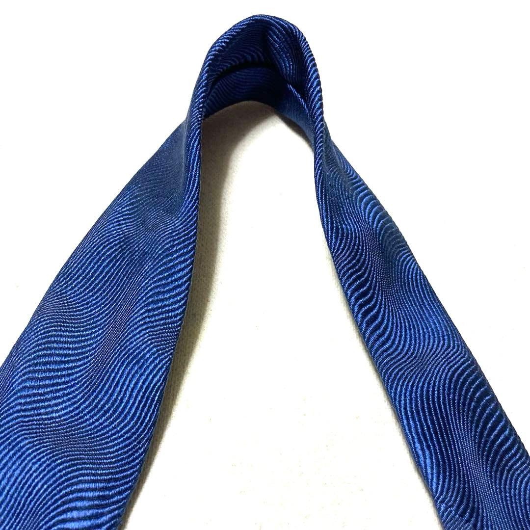 プラダ ジャガード ソリッド 光沢 ネイビー 波形 ウェーブ シルク ネクタイ