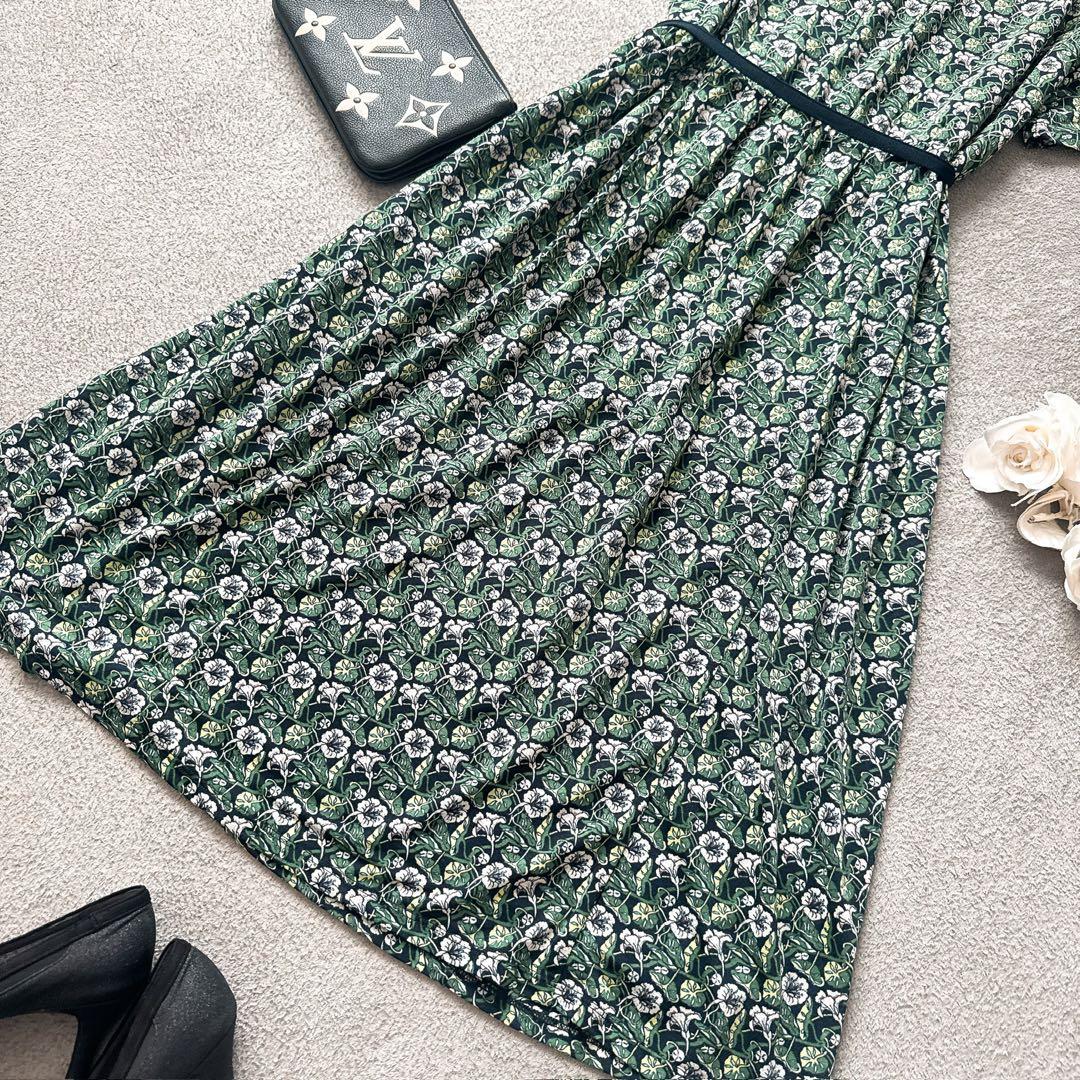 未着用　ローラアシュレイ 花柄 ジャージーワンピース ウエストリボン 11号 L