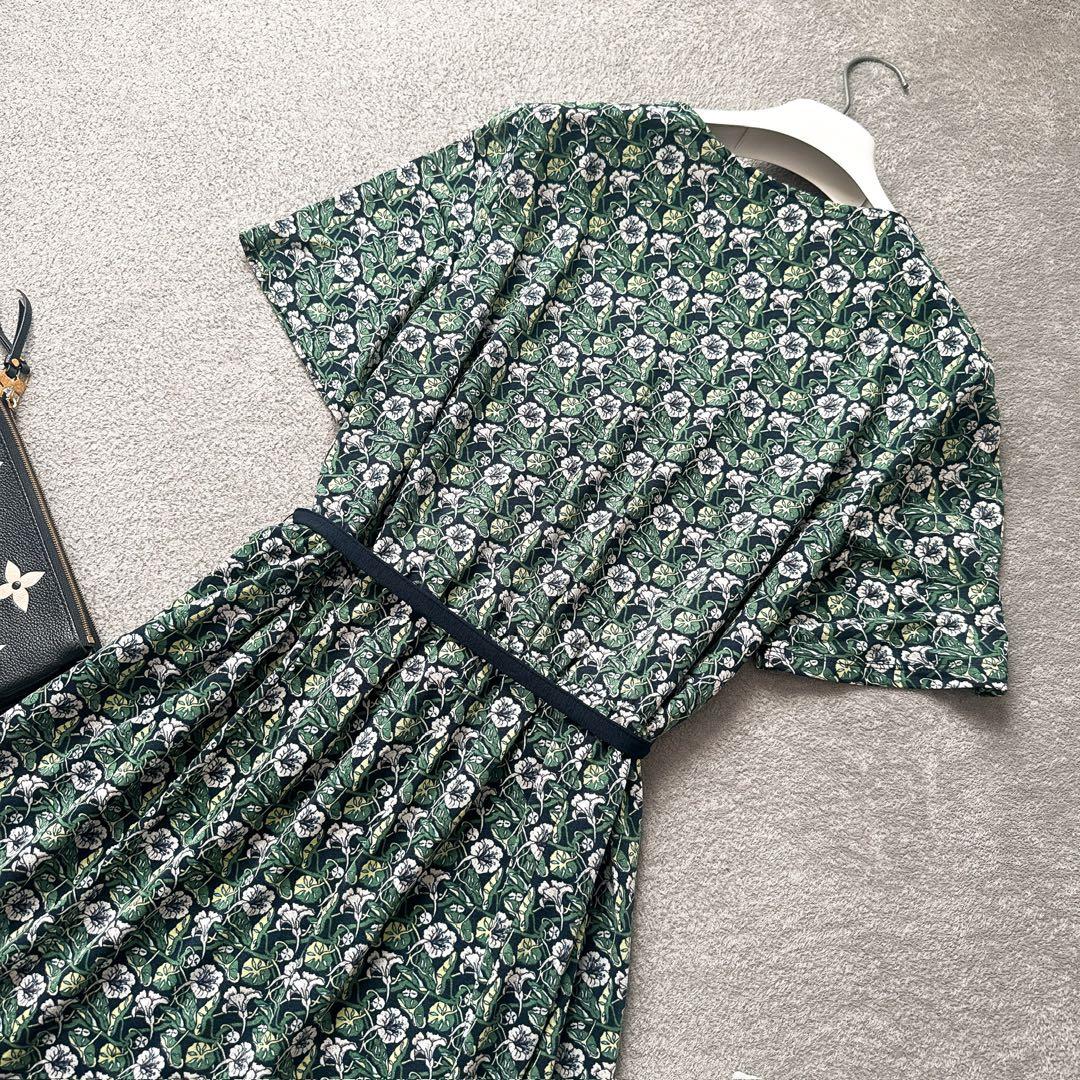 未着用　ローラアシュレイ 花柄 ジャージーワンピース ウエストリボン 11号 L