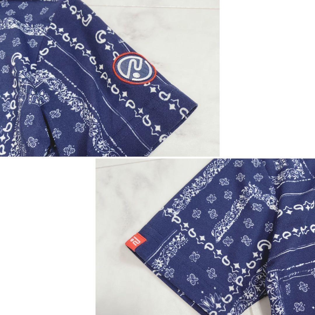 ROSASEN ポロシャツワンピース 総柄 ネイビー バンダナ柄 S ゴルフ