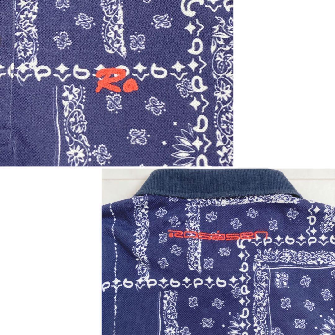 ROSASEN ポロシャツワンピース 総柄 ネイビー バンダナ柄 S ゴルフ