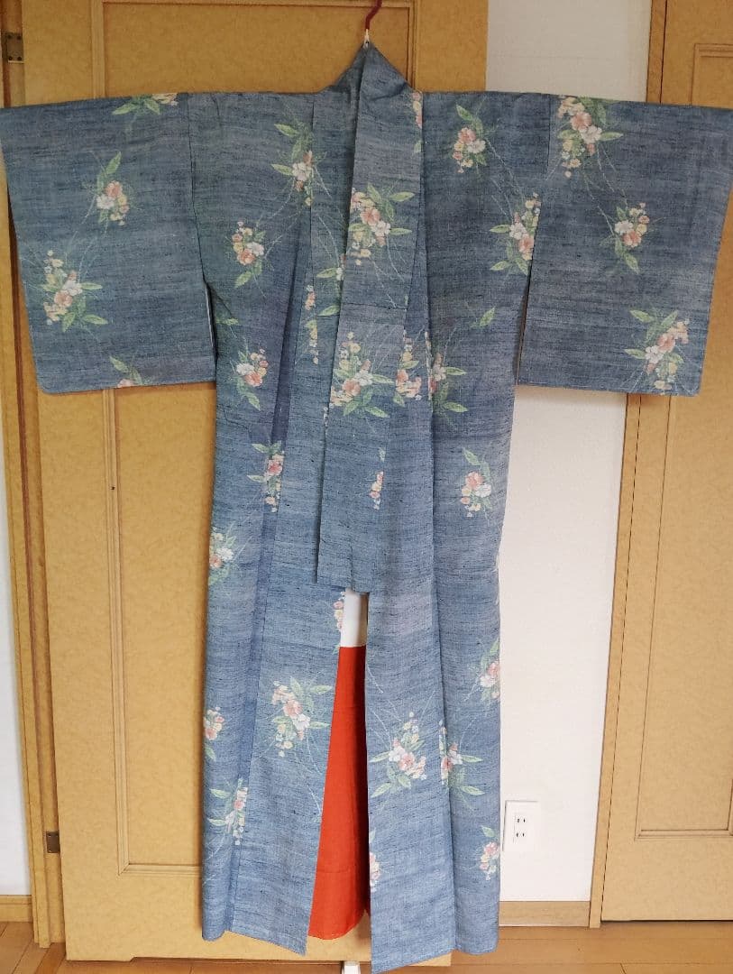 着物リメイク✿紬フレアーワンピース正絹✿ストールリボン2本付き✿