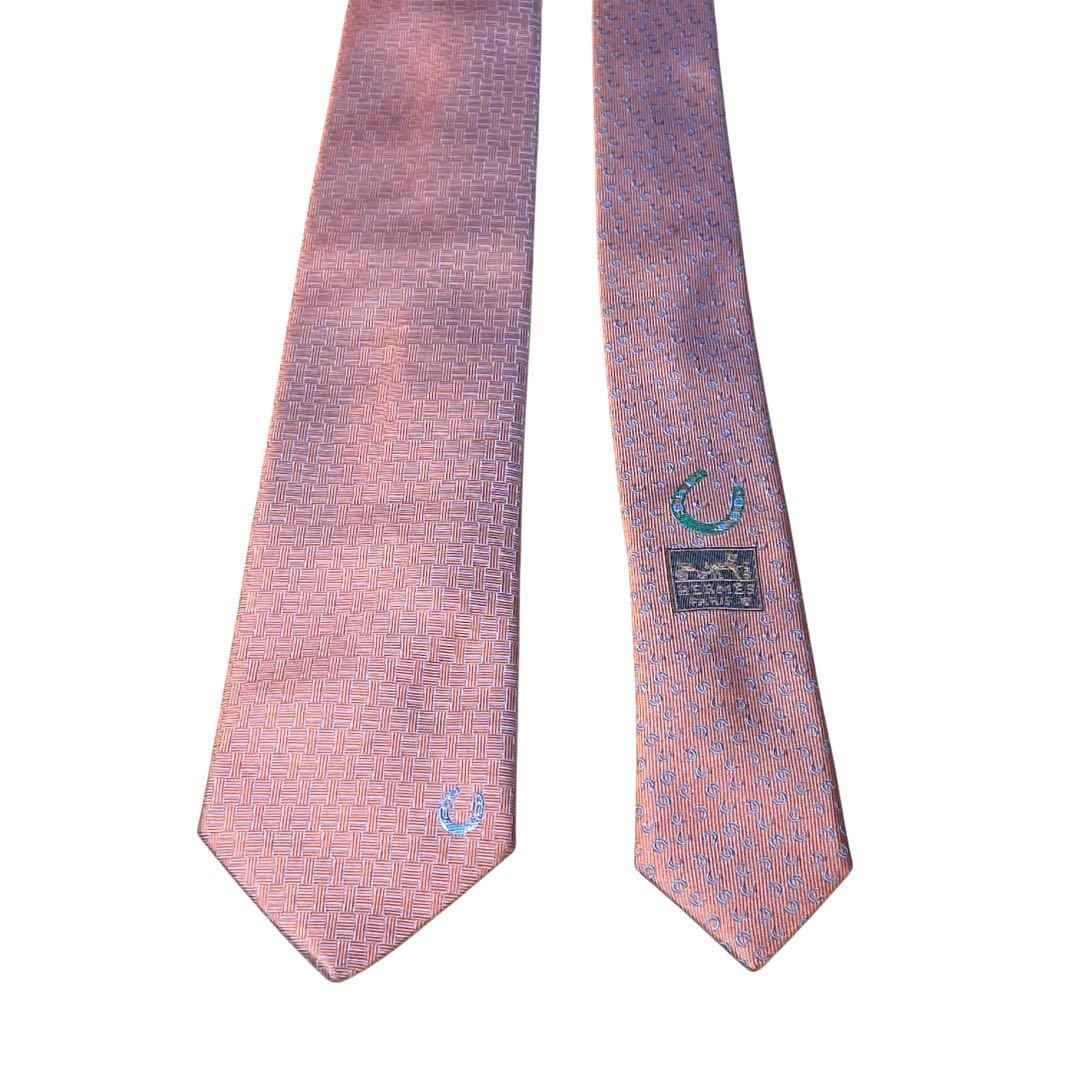 極美品　エルメス　ネクタイ　オレンジ　ファソネ　ホースシュー　H柄　ジャガード