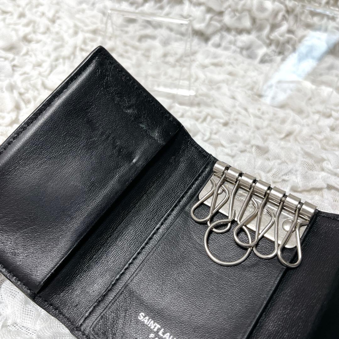 サンローラン 6連 キーケース キーフック ロゴ クロコ型押しレザー ブラック