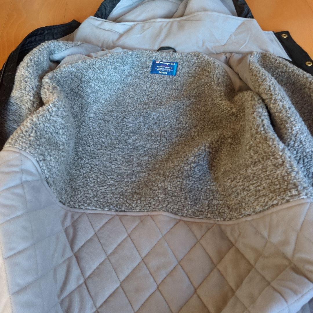 Champion フード付きロングベンチコート ブラック