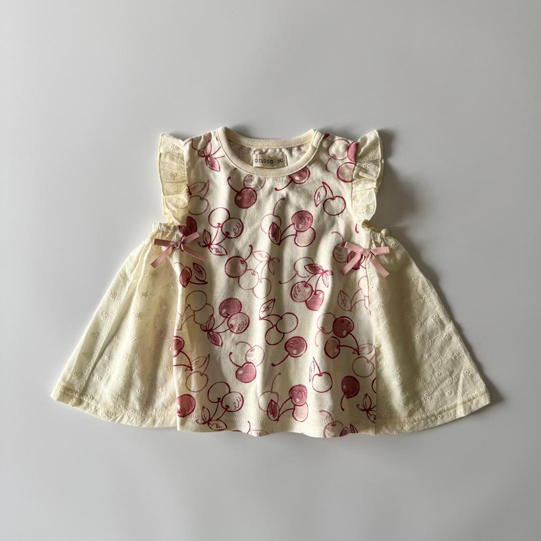 サンプル品｜夏物2点セット｜チュニック　ギンガムチェック　さくらんぼ　80cm