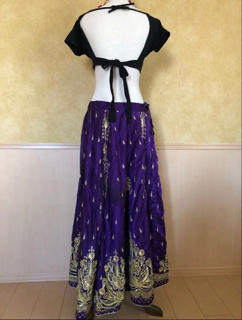 豪華刺繍　パープル　ロングスカート