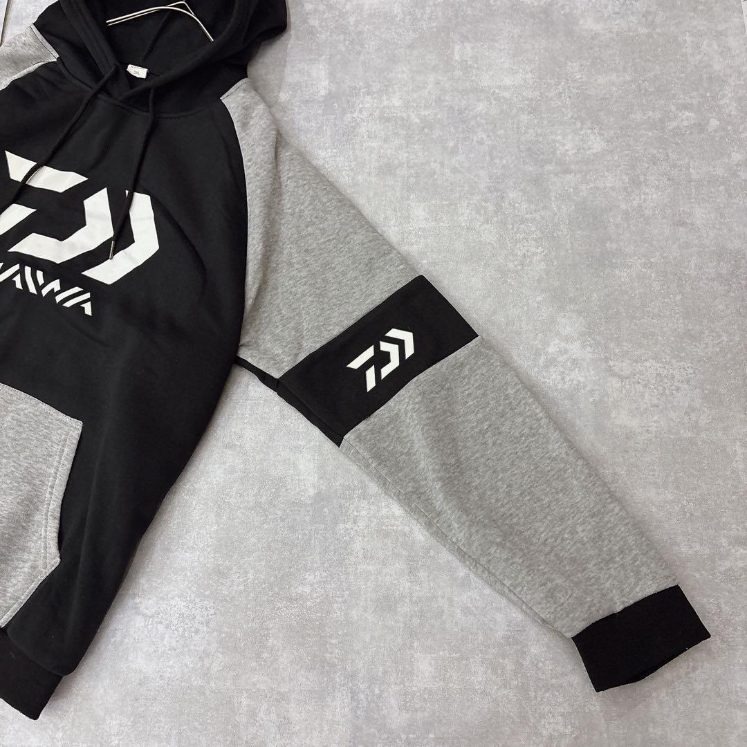 【大きいサイズ】3XL 裏起毛 ロゴ パーカー アウトドア 黒×グレー 釣り