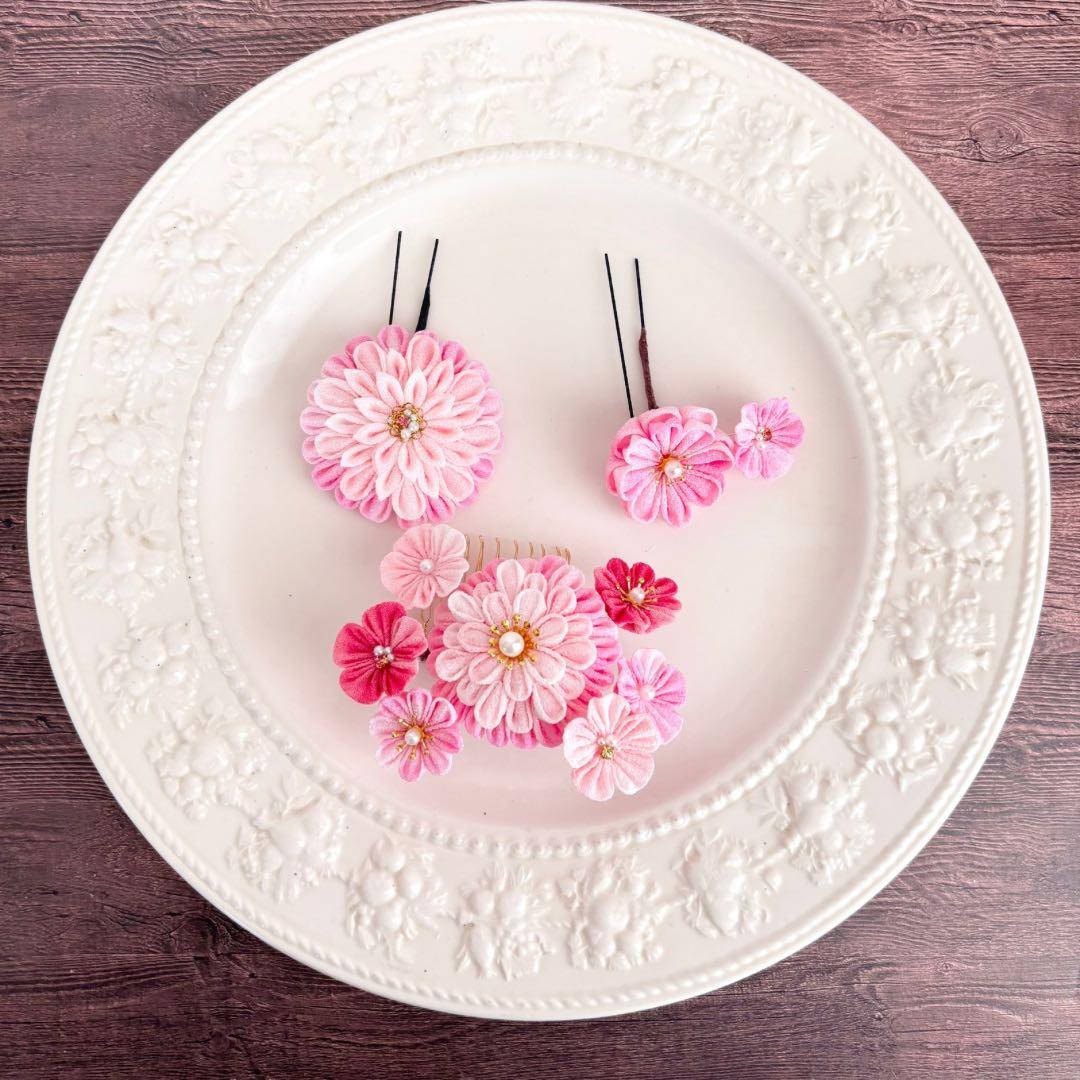 【HAru*はる】つまみ細工の髪飾り 成人式 七五三 卒業式　ピンク030601