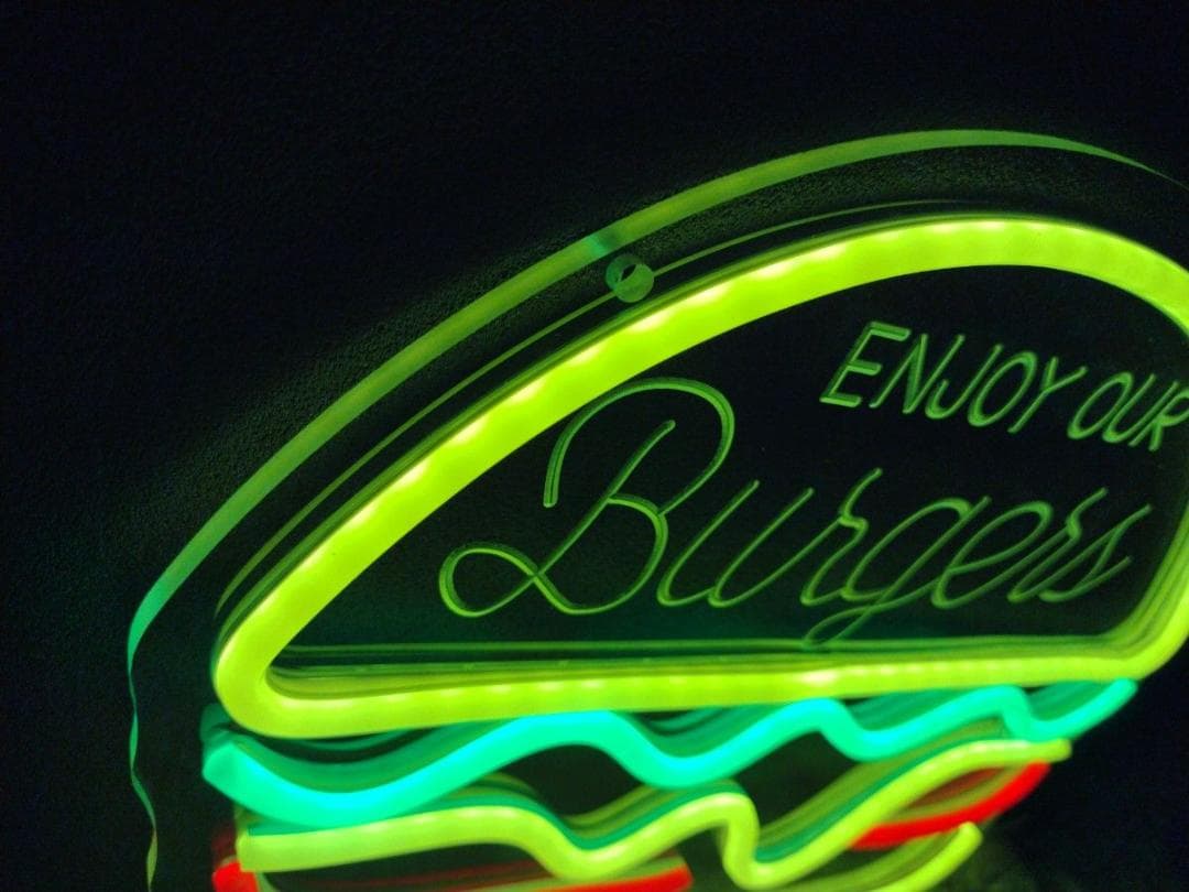 ハンバーガーLEDネオンサイン　ネオンランプ　明るさ調節機能つき