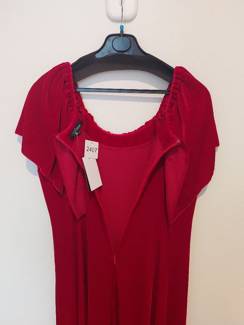 フラダンス　ベロア胸元フリルドレス レッド LL