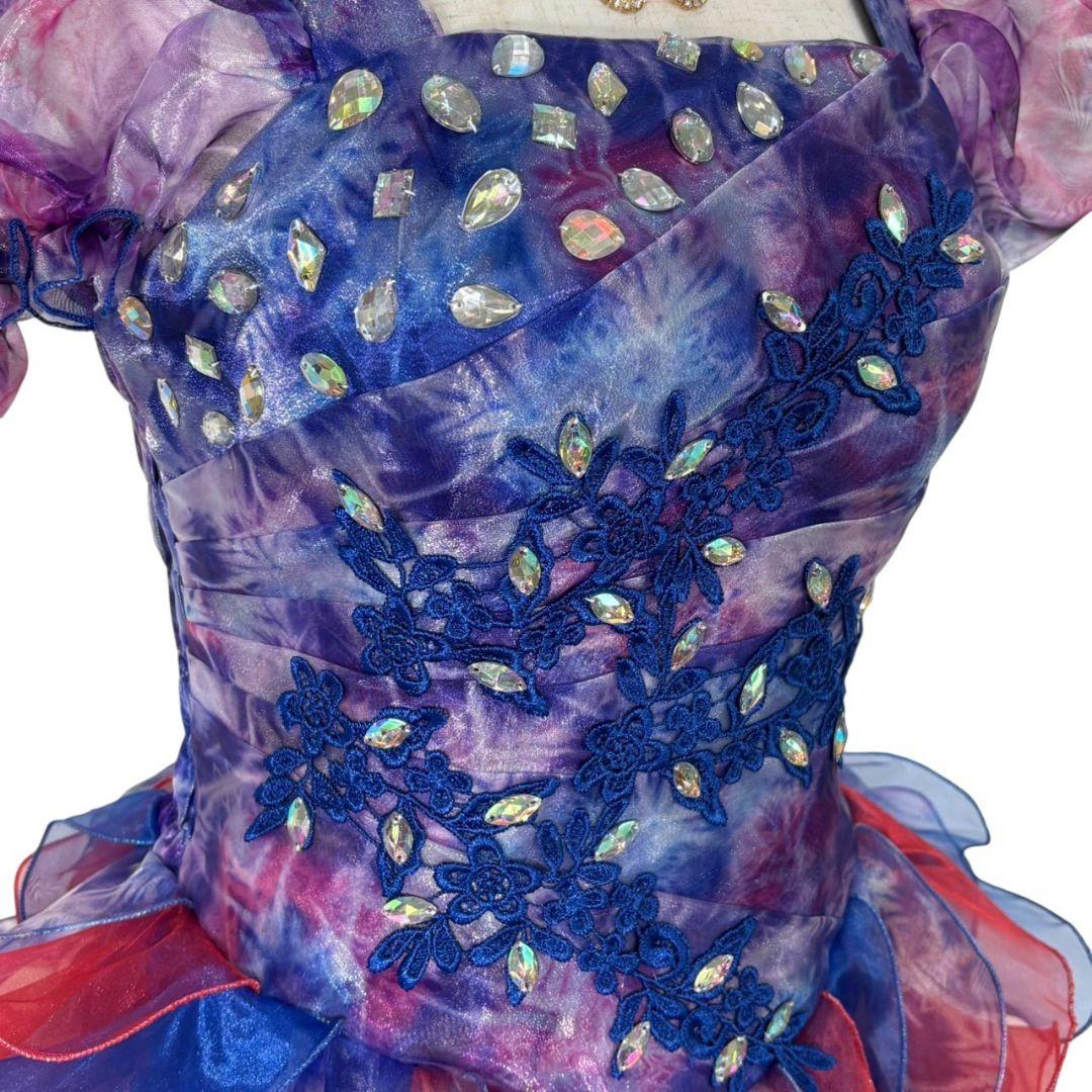 ステージ衣装 ロングドレス フリル ボリューム 紫 赤 ビジュー カラオケ大会