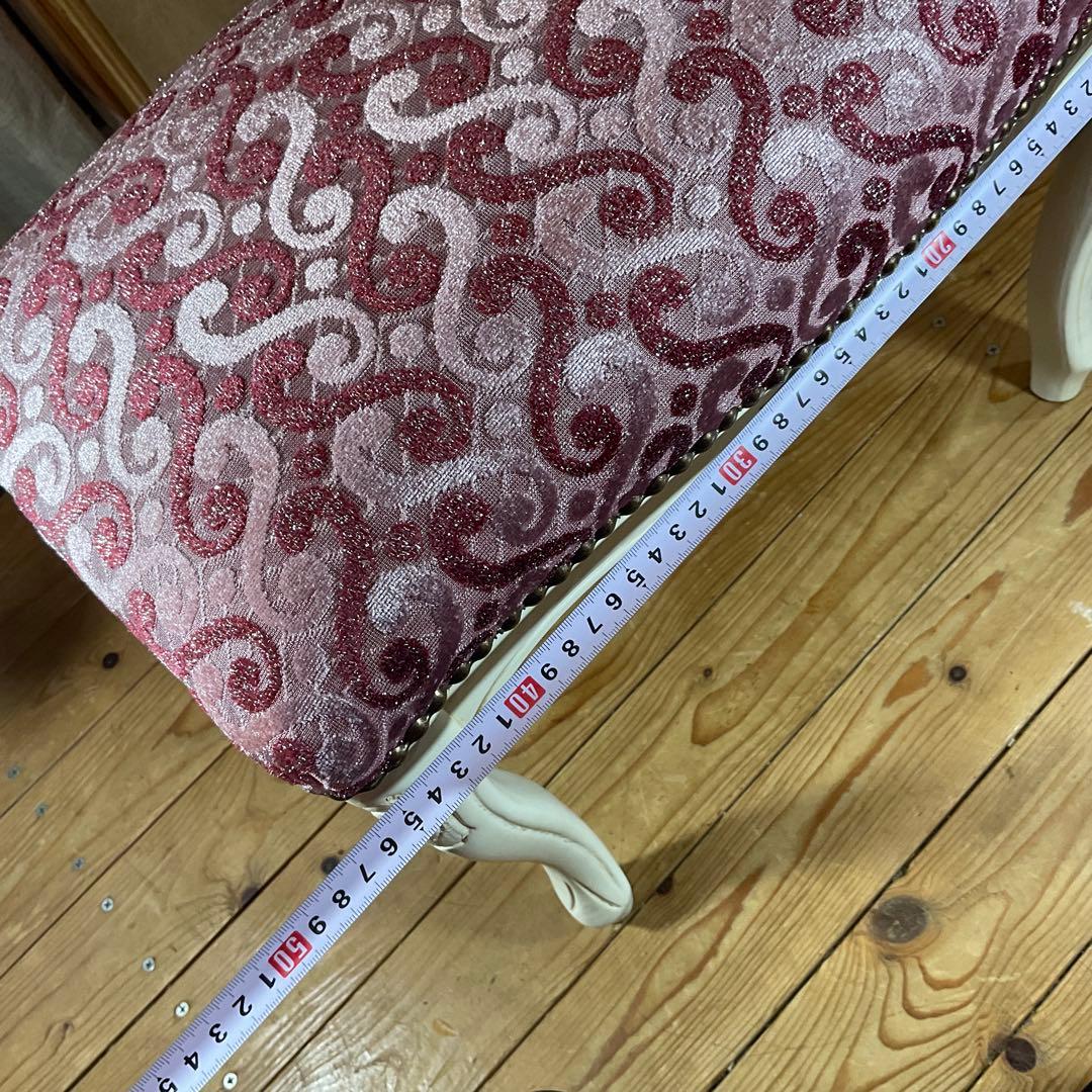 ロココ調 ミニスツール 白 ピンク 猫脚 彫刻 木製フレーム オットマン