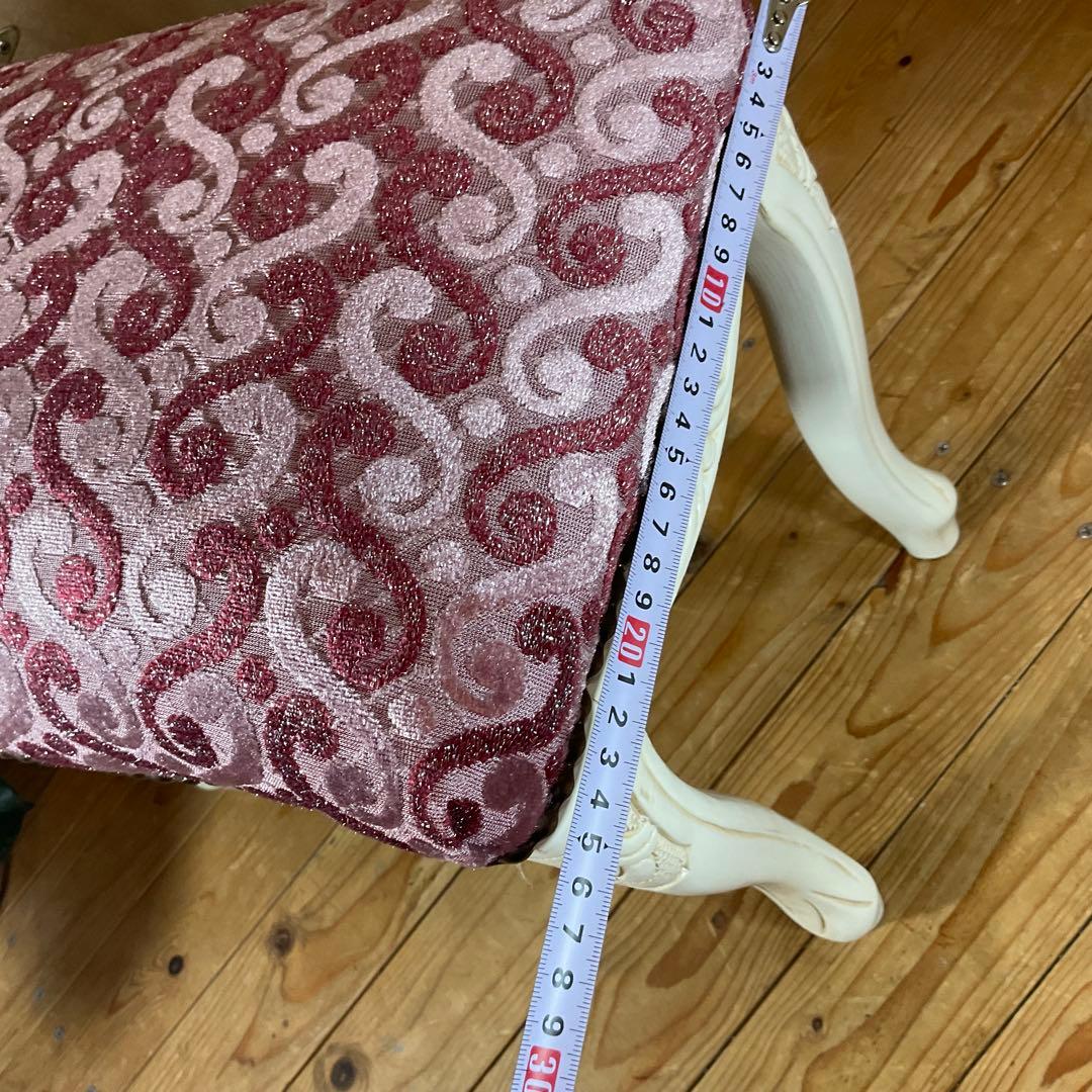 ロココ調 ミニスツール 白 ピンク 猫脚 彫刻 木製フレーム オットマン