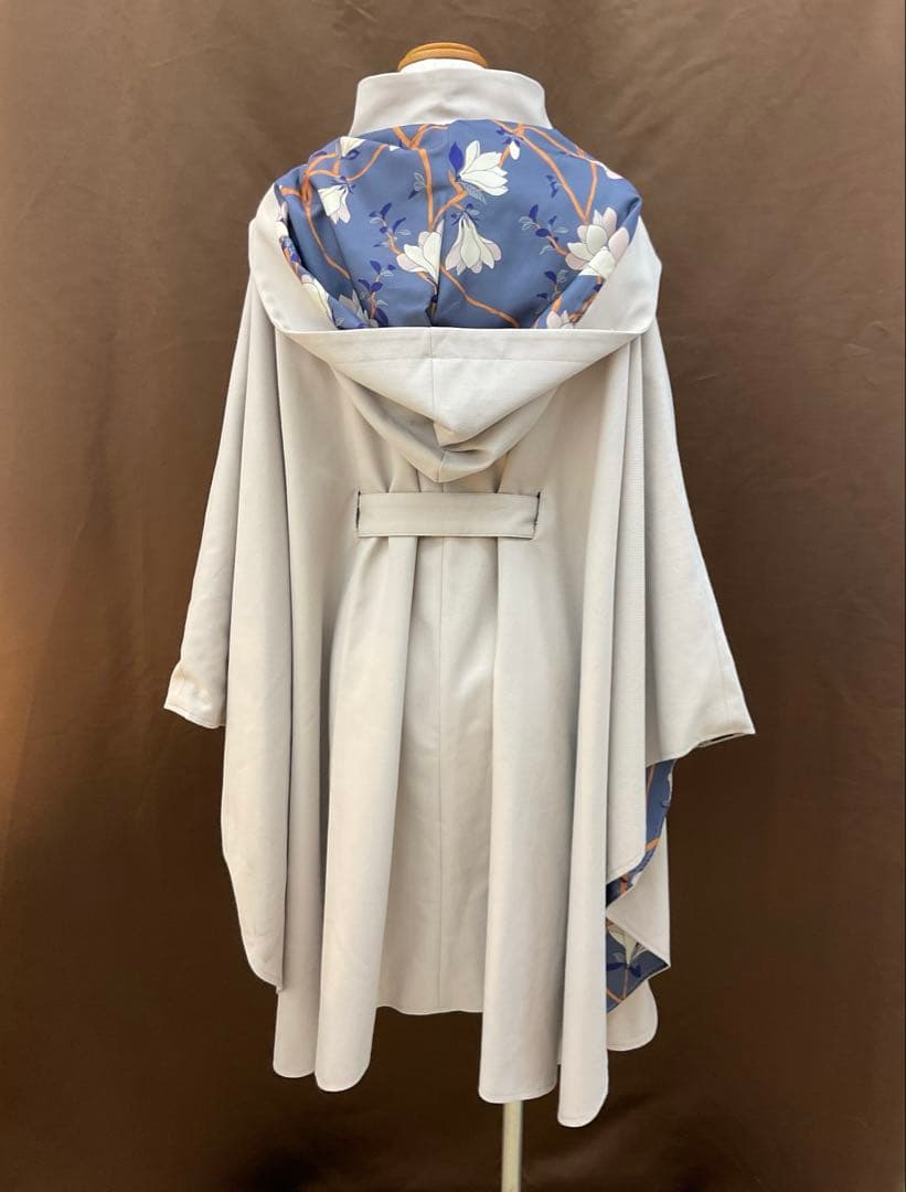 花柄刺繍 ケープコート ライトグレー