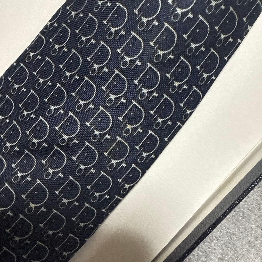 クリスチャンディオール　ネクタイ　紺　トロッター柄
