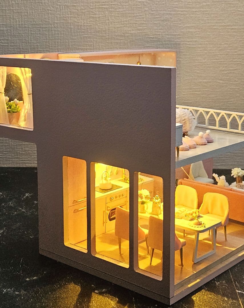 ドールハウス ミニチュアハウス 完成品 ロフト LED ウサギ