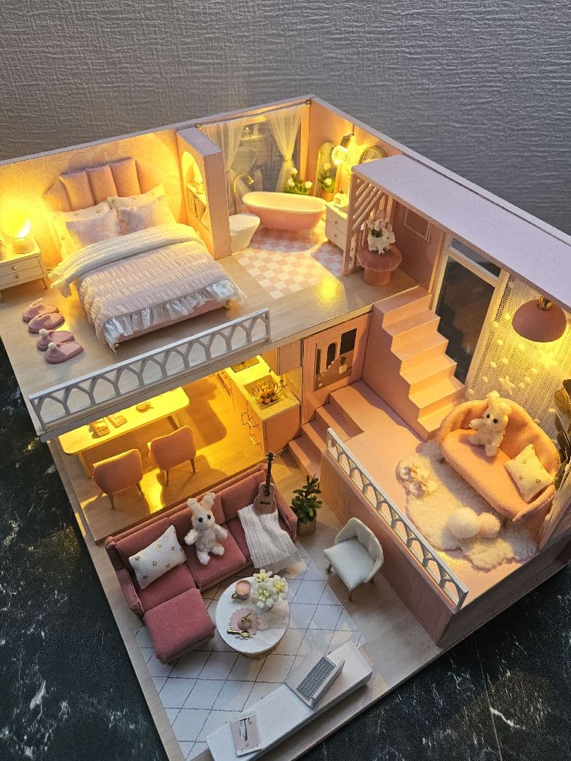 ドールハウス ミニチュアハウス 完成品 ロフト LED ウサギ
